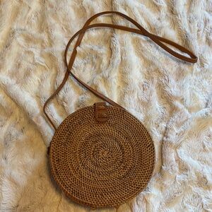 Round Woven Crossbody Bag - Brown